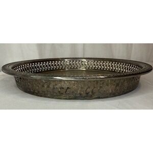 Vintage WM Rogers Silver Plated, Braided Edge, Round Beverage Serving Tray 10 in